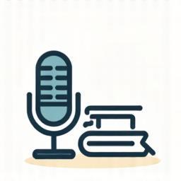Imagem estilizada de um microfone e livro, representando discussões com autores.