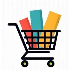 Imagem estilizada de um símbolo de carrinho de compras com lombadas de livros, representando vendas de livros online.